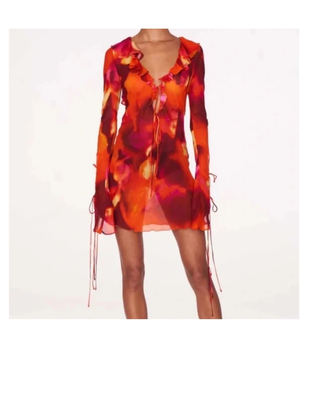 Rat & Boa Dali Red-Orange Floral Ruffle Mini Dress